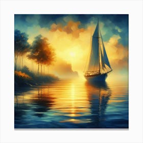 Sailboat At Sunset 8 Canvas Print