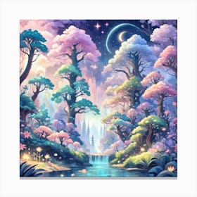 A Fantasy Forest With Twinkling Stars In Pastel Tone Square Composition 327 Canvas Print