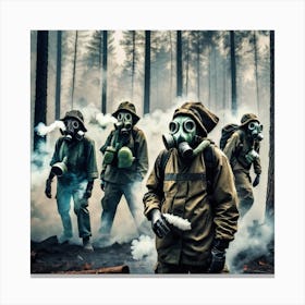 Group Of Soldiers In Gas Masks In The Forest Canvas Print