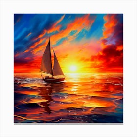 Sailboat At Sunset,Ocean sunset with sailboat art Canvas Print