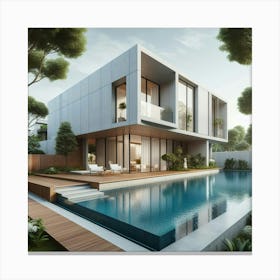 Modern House With Swimming Pool Canvas Print