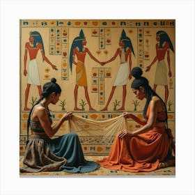 Women Weaving Intricate Tapestries Depicting Mythological Stories Of Egypt Canvas Print