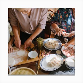 Family Making Dumplings Canvas Print