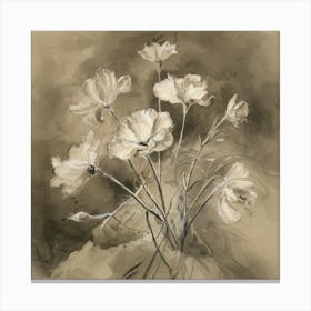 soft Neutral, flower still life, loose, Pen and Ink Drawing, drypoint, fine art Canvas Print