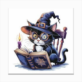 Witch Cat Reading Book Canvas Print