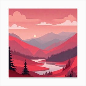 Misty mountains background in red tone 10 Canvas Print