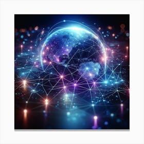 Earth In Space With Network Canvas Print