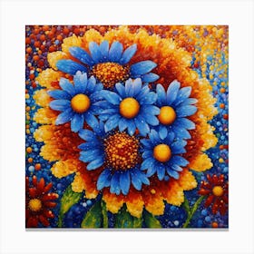 Pointillist on canvas "Flower of Daisies" 5 Canvas Print