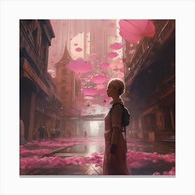 Girl In A Pink Dress Dark Theme Canvas Print