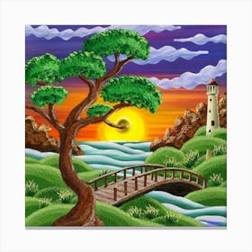 Highly detailed digital painting with sunset landscape design 24 Canvas Print
