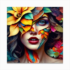 Colorful Girl With Flowers On Her Face Canvas Print