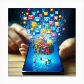 Shopping Cart On Mobile Phone Canvas Print