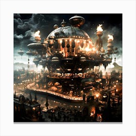 Steampunk city at night. Canvas Print