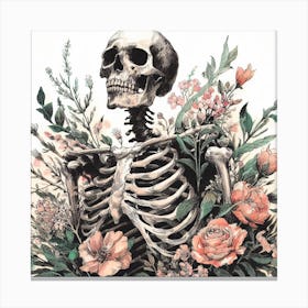 Skeleton And Flowers Canvas Print