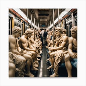 Greek Marble Statues Sitting In A Very Crowded Sub Canvas Print