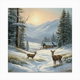 Deer In The Snow 34 Canvas Print