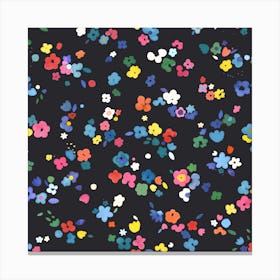 Ditsy Flowers Multi Black Square Canvas Print