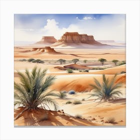 Watercolor Desert Landscape 1 Canvas Print