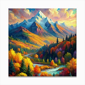 Mountain Landscape With Forest And River Canvas Print