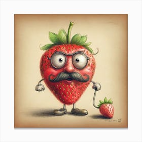 Strawberry With Mustache 9 Canvas Print