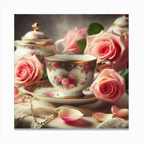 Teacups And Roses Canvas Print