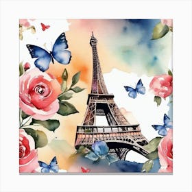 Paris Roses And Butterflies 3 Canvas Print