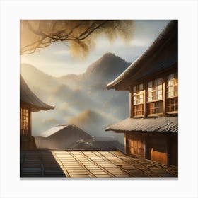 Firefly Rustic Rooftop Japanese Vintage Village Landscape 50122 (2) Canvas Print