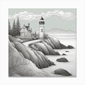 Lighthouse On The Cliff Landscape 2 Canvas Print