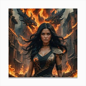 Girl Surrounded by Flames 1 Canvas Print