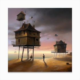 House On Stilts , Surreal Painting Canvas Print