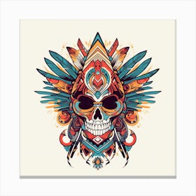 Skull With Feathers Canvas Print