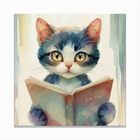 Cat Reading A Book Canvas Print