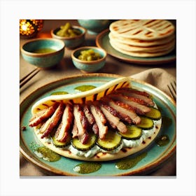 A Beautifully Plated Dish Of Peking Duck Souvlaki, Canvas Print