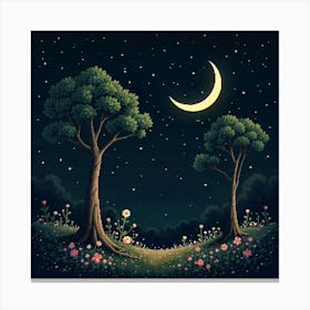 Moon And Forest Style William Morris2 Art Print (10) Canvas Print