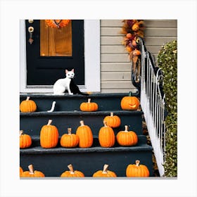 Halloween Pumpkins On The Steps Canvas Print