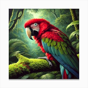 Red Parrot In The Jungle Canvas Print