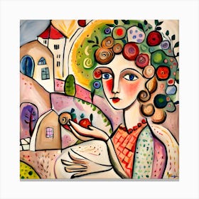 Girl With An Apple Canvas Print