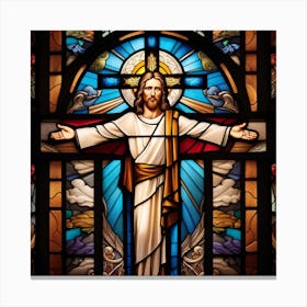 Jesus Christ on cross stained glass window 4 Canvas Print