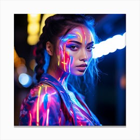 Asian Girl With Neon Paint Canvas Print