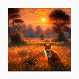 Fox in a Field at Sunset Canvas Print