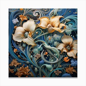 Flowers On A Blue Background Canvas Print