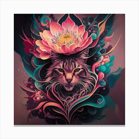 Cat With Lotus Flower Canvas Print