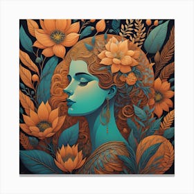 Portrait Of A Woman With Flowers ² Canvas Print