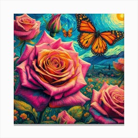 Roses And Butterflies Canvas Print