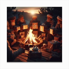Christmas Party Around The Campfire Canvas Print