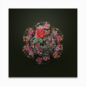 Vintage Apothecary Rose Flower Wreath on Olive Green n.0552 Canvas Print