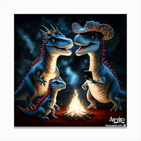 Dinosaurs At Night Canvas Print