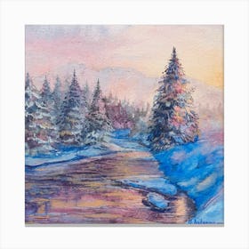 Sunrise On A Mountain River Square Canvas Print