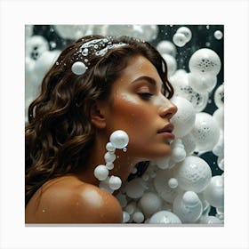 Beautiful Woman In White Bubbles Canvas Print