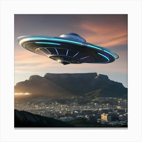 A Futuristic Silver And Neolith Alien Spaceship Over Table Mountain 2 Canvas Print